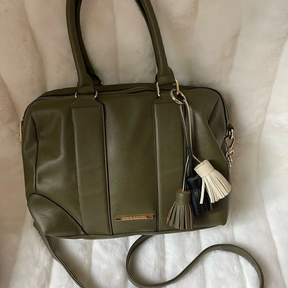 Steve Madden olive green satchel bag detachable shoulder strap tassel accent